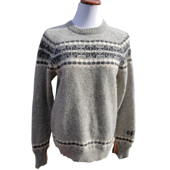 VINTAGE Sweater Grey Shetland Wool Fairisle Unisex L - Picture 1 of 11